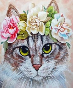 Aesthetic Cat Floral Crown Art Diamond Painting