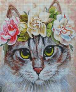 Aesthetic Cat Floral Crown Art Diamond Painting