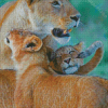Cute Lioness And Cubs Animal Diamond Painting