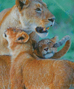 Cute Lioness And Cubs Animal Diamond Painting