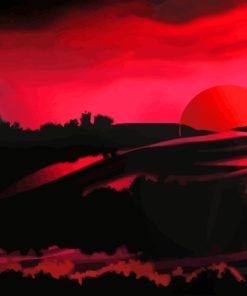 Landscape Red Sunset Illustration Diamond Painting
