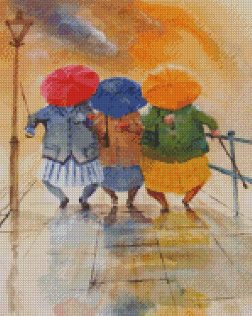 Old Women And Umbrellas Diamond Painting