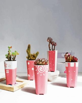 Pink Succulent Pots Diamond Painting