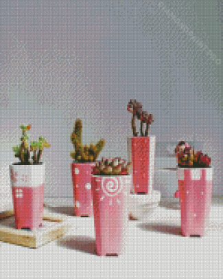 Pink Succulent Pots Diamond Painting