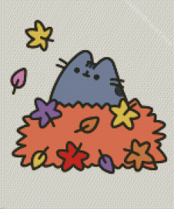 Pusheen Cat In Autumn Leaves Diamond Painting