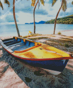 Beach Boat Palm Trees Diamond Painting