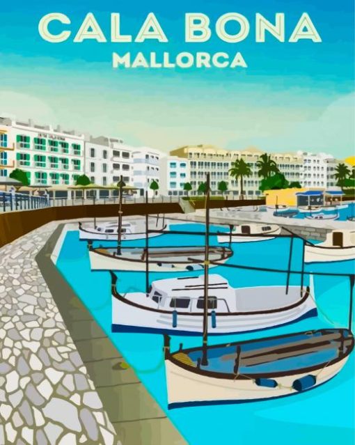 Cala Bona Port With Boats With Diamond Painting