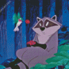 Cartoon Hummingbird And Raccoon Diamond Painting