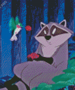 Cartoon Hummingbird And Raccoon Diamond Painting