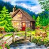 Countryside With Old Cottage And Wooden Bridge By Diamond Painting