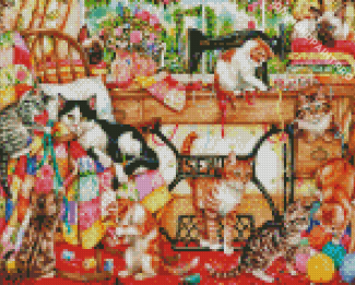 Cute Cats In A Sewing Room Diamond Painting
