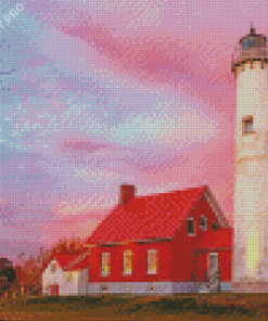 Detroit Lighthouse Sunset Diamond Painting