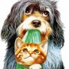Dog Holding Cat In Mouth Diamond Painting