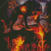 Fantasy Creepy Wolf On Fire By Diamond Painting