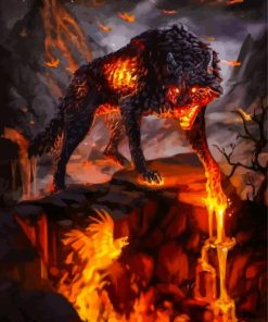 Fantasy Creepy Wolf On Fire By Diamond Painting