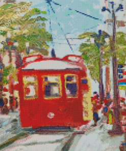 New Orleans Red Tram Abstract Art Diamond Painting