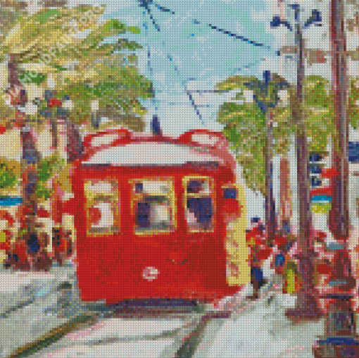 New Orleans Red Tram Abstract Art Diamond Painting