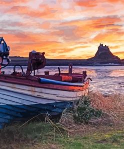 Old Boat In Holy Island Lindisfarne Diamond Painting