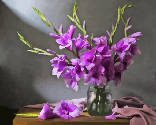 Purple Gladiolus In Vase Diamond Painting