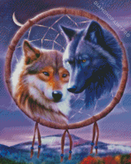 Wolves In Dream Catcher Diamond Painting
