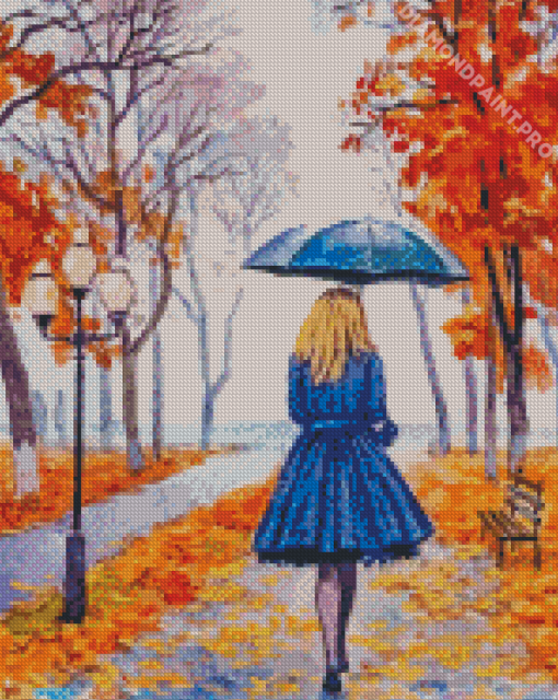 Aesthetic Lady Walking With Umbrella Diamond Painting