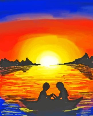 Boat Couple Sunset Diamond Painting