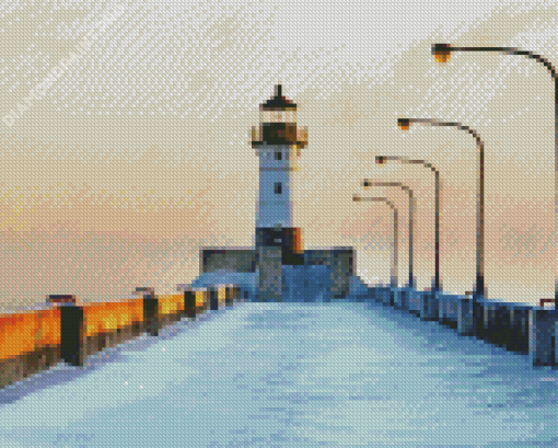 Canal Park Lighthouse Snow Diamond Painting