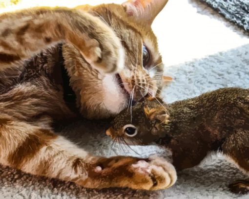 Cat And Squirrel Animals Sleeping Diamond Painting
