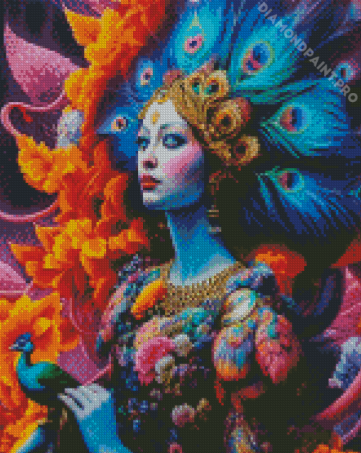 Colorful Fantasy Peacock Lady By Diamond Painting