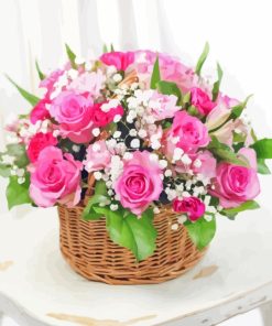 Pink Spring Flowers Basket Diamond Painting