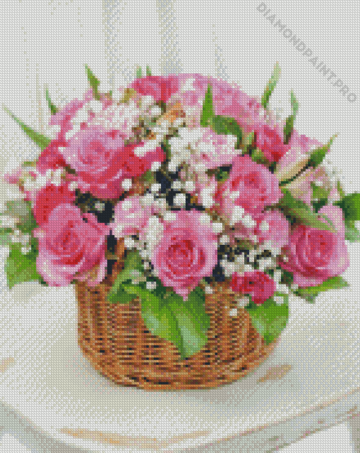 Pink Spring Flowers Basket Diamond Painting