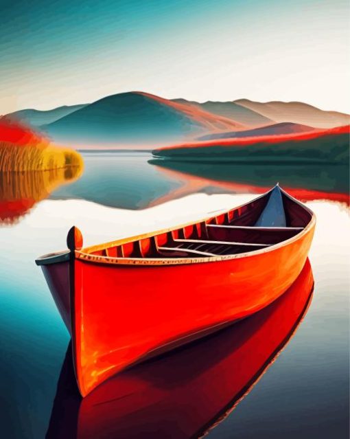 A Red Boat On A River Diamond Painting