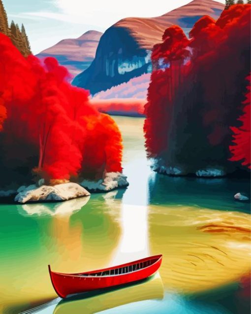 A Red Boat On A River Side Diamond Painting
