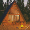 Cabin In Forest Night Diamond Painting