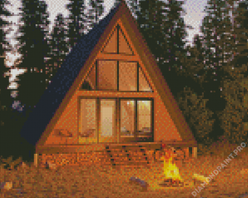 Cabin In Forest Night Diamond Painting