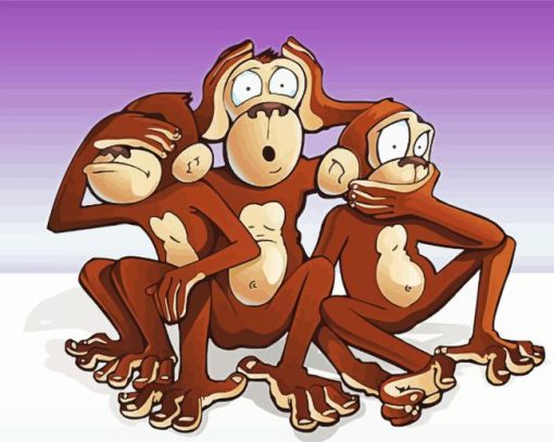 Cartoon 3 Wise Monkeys Diamond Painting