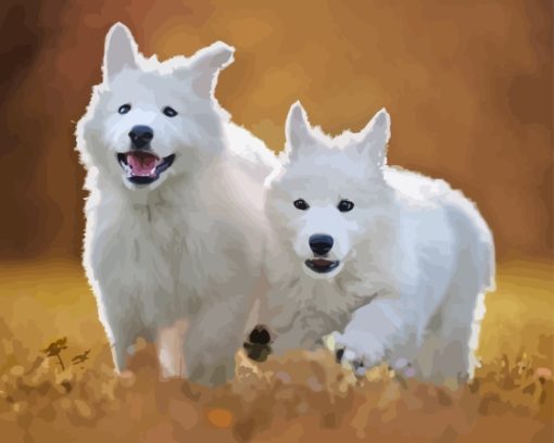 White Swiss Shepherd Puppies Diamond Painting