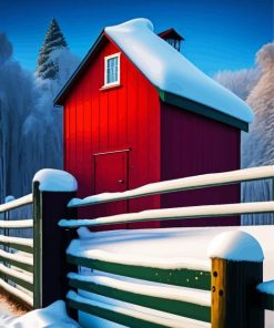 Small Barn In Snow Diamond Painting