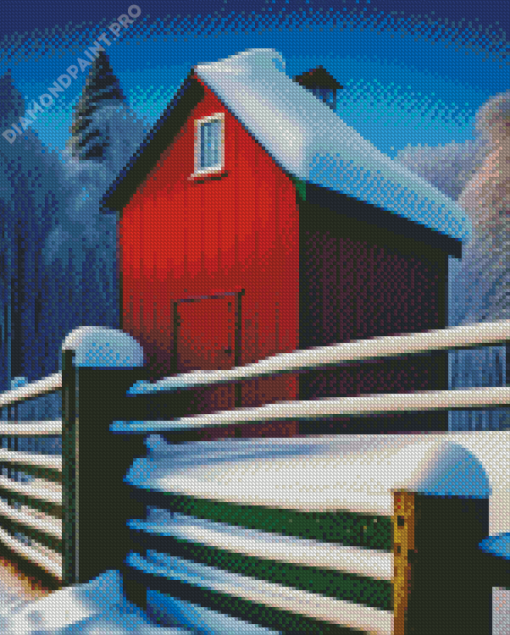 Small Barn In Snow Diamond Painting