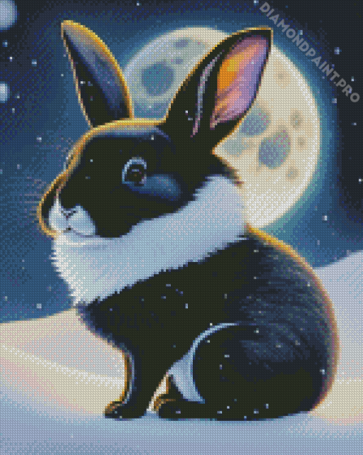 Black Bunny In Snow Diamond Painting