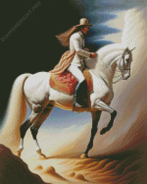 Cowboy And White Horse Diamond Painting