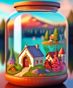 Houses In Glass Jar Diamond Painting