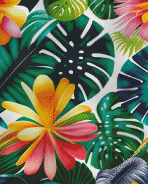 Tropical Leaves And Flowers Diamond Painting