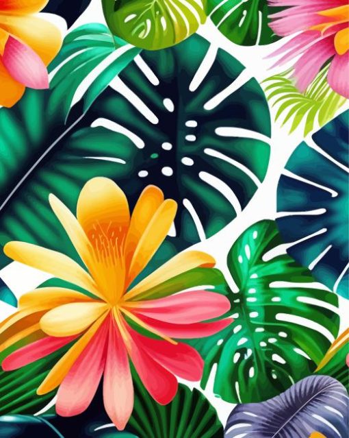 Tropical Leaves And Flowers Diamond Painting