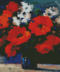 Abstract Vase Of Red Flowers Diamond Painting