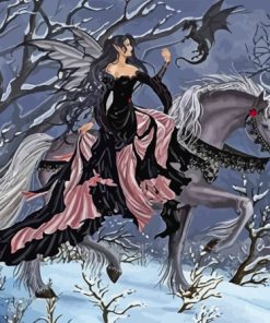 Snow Dark fairy On Horse Diamond Painting