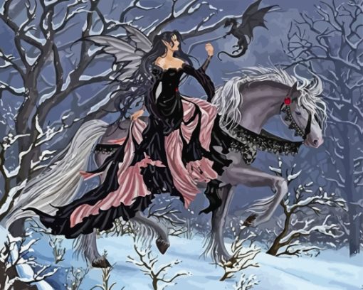 Snow Dark fairy On Horse Diamond Painting