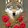 Pink Roses Wolf Diamond Painting
