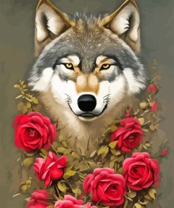 Pink Roses Wolf Diamond Painting