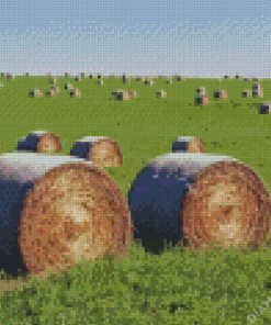 Round Hay Bales In Green Field Diamond Painting